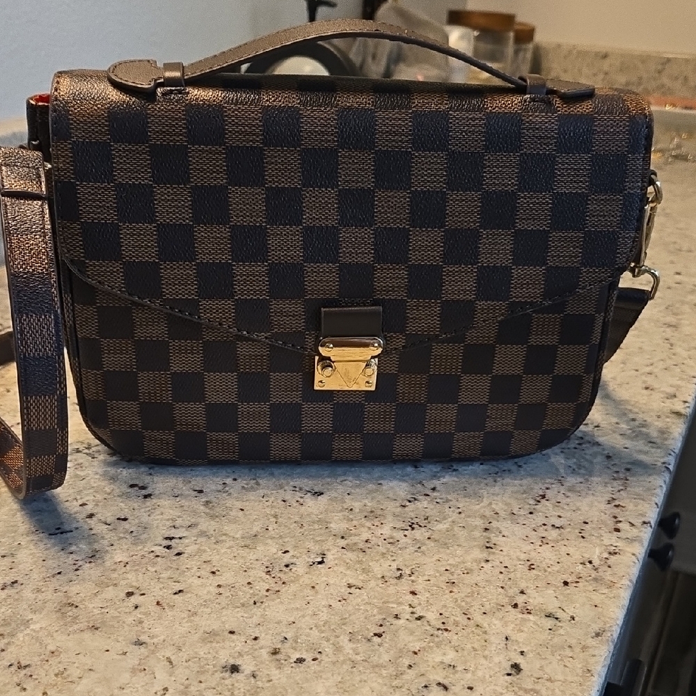 Checkered Brown Crossbody Bag